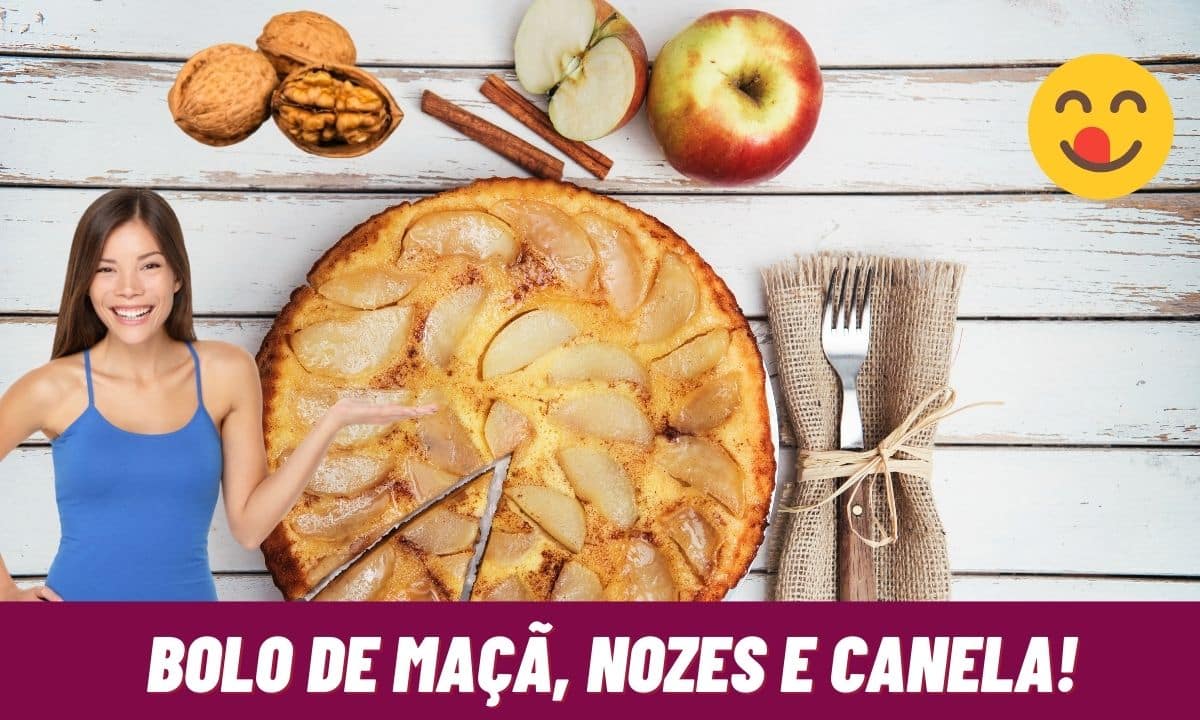Bolo de maçã com nozes e canela: aprenda a fazer essa maravilha numa versão mais leve e nutritiva 1 Bolo de maçã com nozes e canela