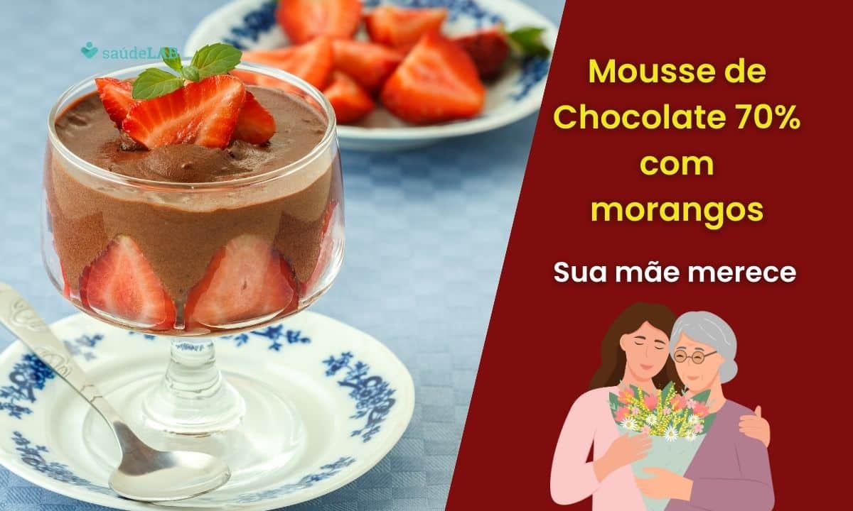 Mousse de Chocolate 70% com Morangos.