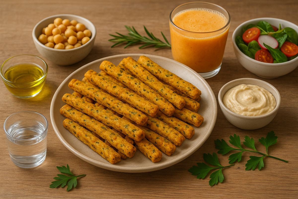 Palitinhos de grão-de-bico com ervas: o snack proteico crocante e saudável que vai te conquistar 1 Palitinhos de grão-de-bico com ervas.