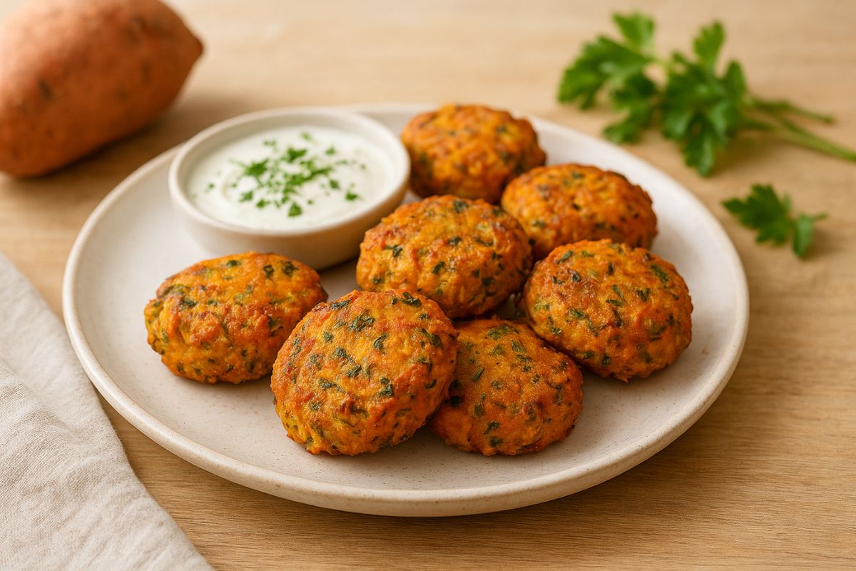 Bolinho de batata-doce com ervas e linhaça: sabor, nutrição e praticidade em uma receita saudável 1 bolinho de batata-doce com ervas e linhaça