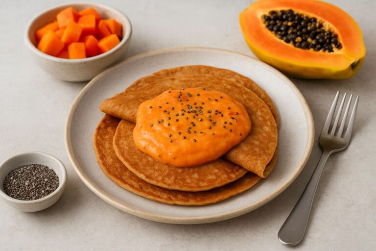 Panqueca integral doce com creme de mamão e chia: o café da manhã saudável e irresistível que vai te surpreender 5 panqueca integral doce com creme de mamão e chia.