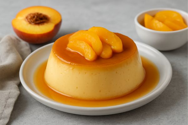 Essa receita de pudim de pêssego é saborosa e muito fácil de fazer; confira 2 pudim de pêssego.