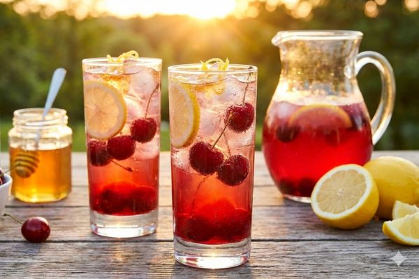 Spritz de cereja e limão refrescante e saudável: pronto em minutos e cheio de sabor 2 spritz de cereja e limão.