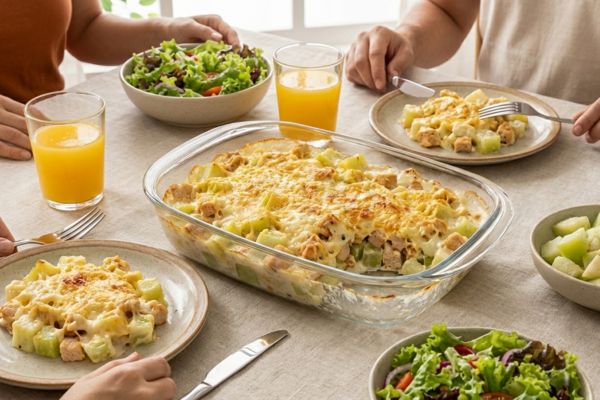 gratinado leve de chuchu com frango.