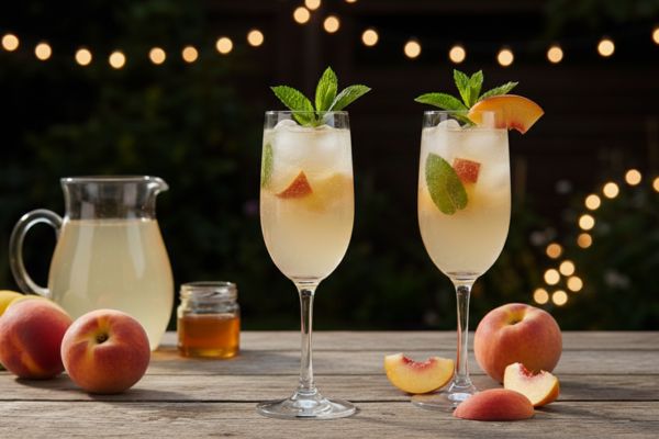 Mocktail de pêssego com chá branco: saudável e elegante 2 mocktail de pêssego com chá branco.