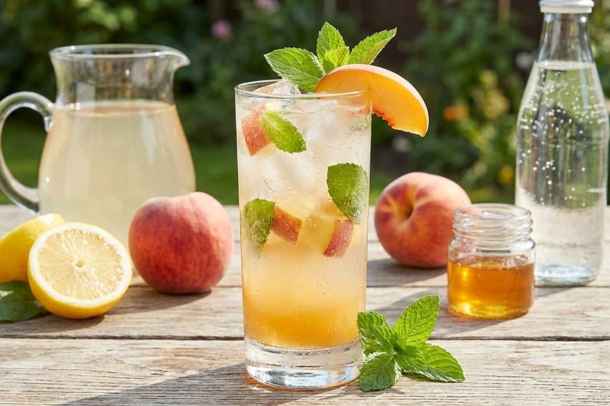 mocktail de pêssego com chá branco