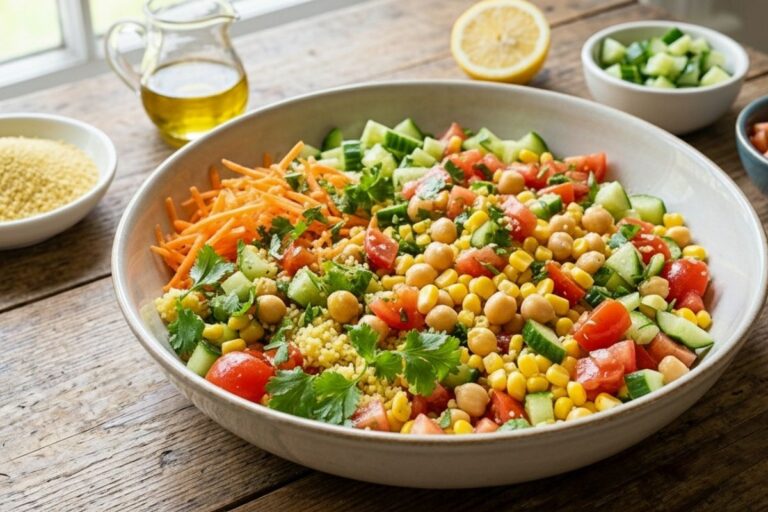salada de cuscuz com legumes e grãos.