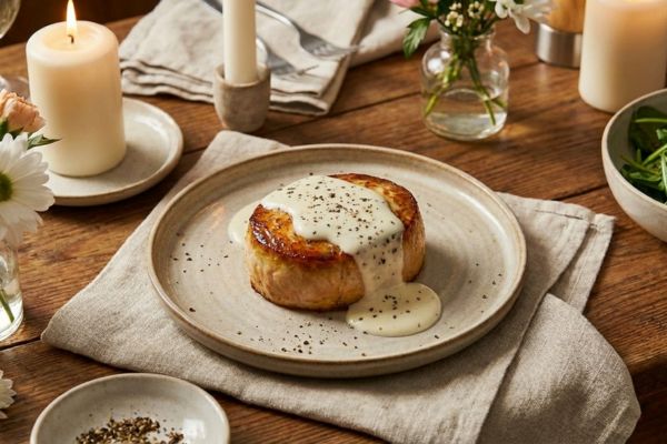 medalhão de frango com molho branco.