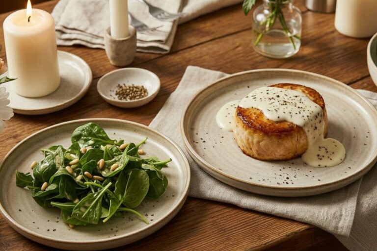 medalhão de frango com molho branco.