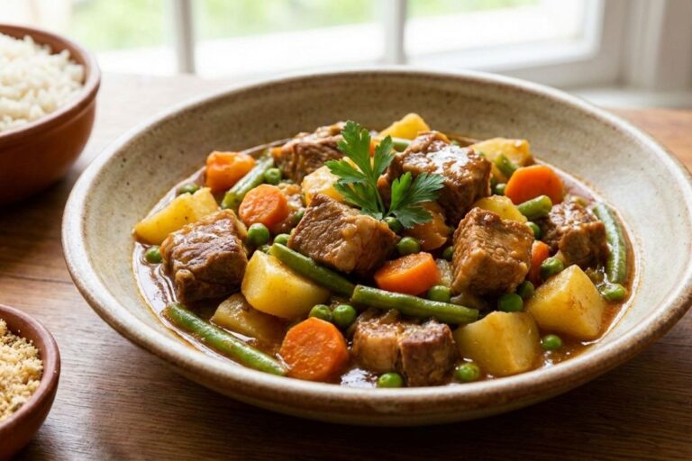 picadinho de carne suína com legumes.