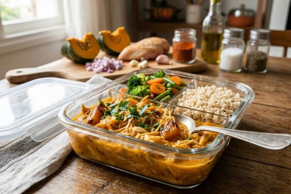 3 opções de carne em molho perfeitas para marmitas saudáveis 3 Frango desfiado ao molho de abóbora.