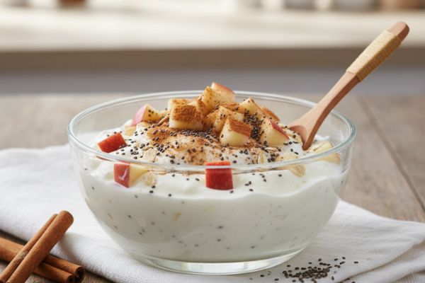 3 lanches da tarde com aveia e chia que ajudam a evitar picos de glicose 2 Iogurte natural com aveia, chia e maçã