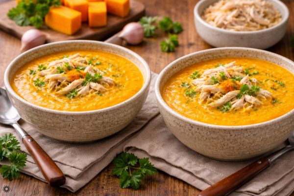 Creme de abóbora com cúrcuma e frango desfiado: refeição leve e equilibrada para o dia a dia 2 creme de abóbora com cúrcuma.
