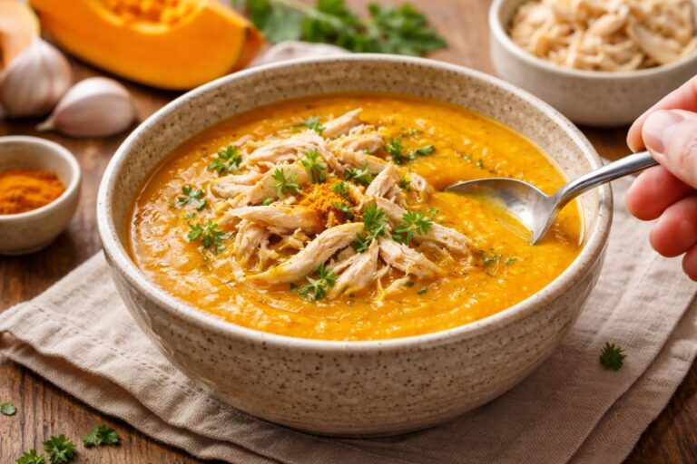 Creme de abóbora com cúrcuma e frango desfiado: refeição leve e equilibrada para o dia a dia 5 creme de abóbora com cúrcuma.