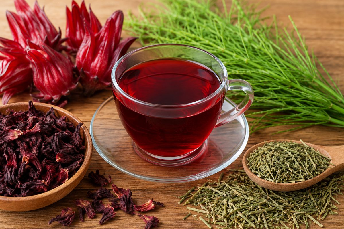 chá de hibisco com cavalinha.