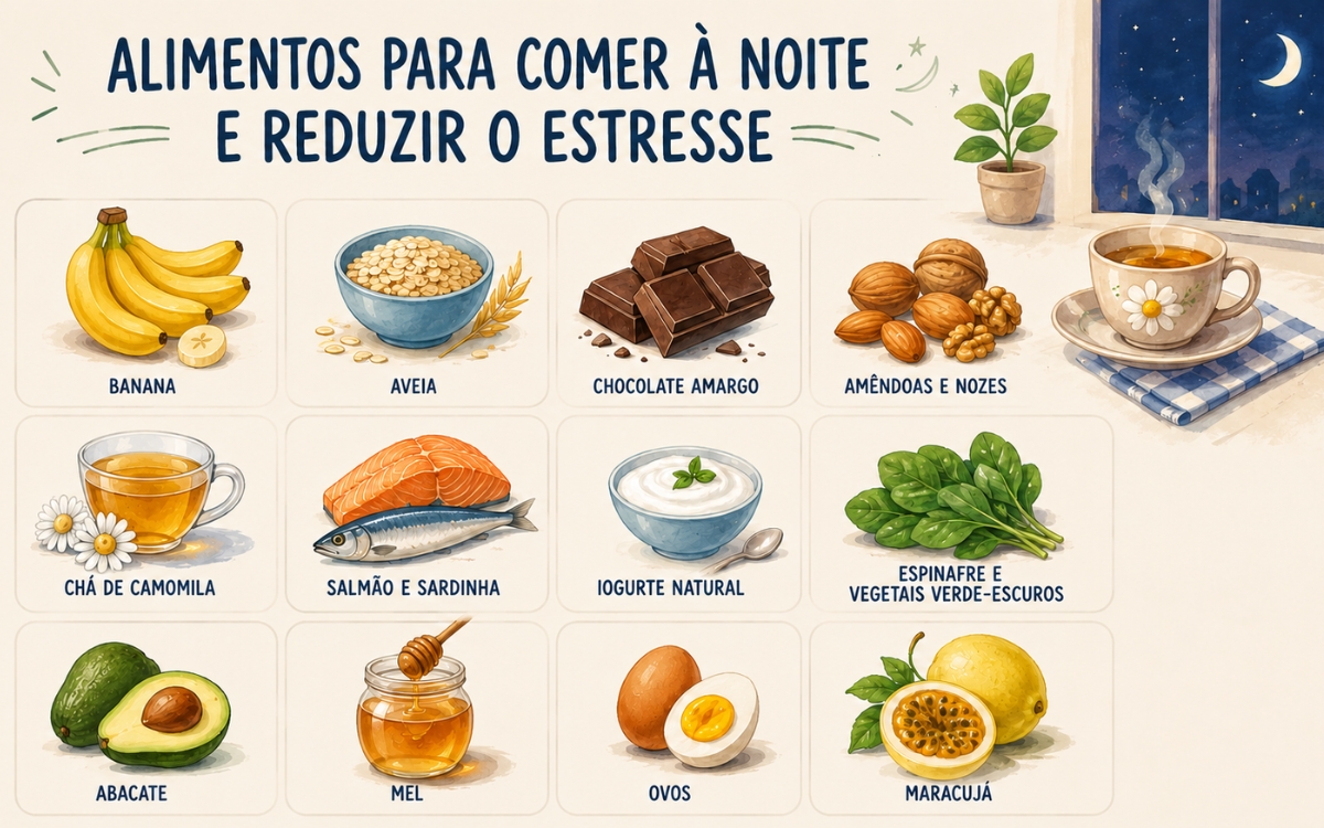 Alimentos para comer à noite e reduzir o estresse