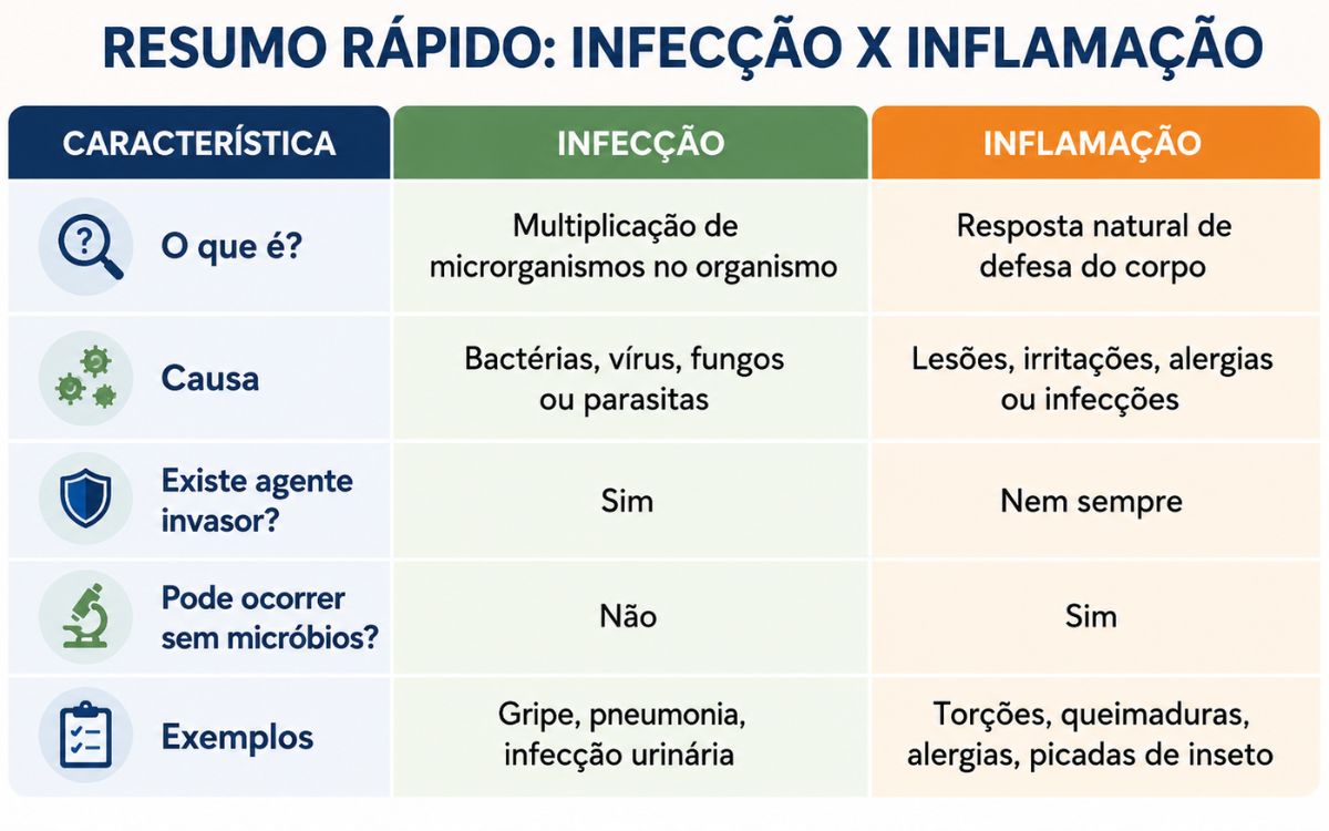 Infecção ou inflamação? Os sinais podem enganar 2 Qual a diferença entre infecção e inflamação