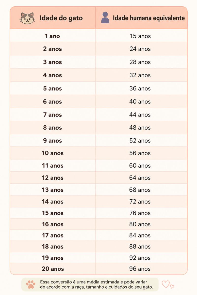 Idade de gatos em anos humanos: tabela atualizada e como calcular corretamente 2 Tabela estimada de idade dos gatos.