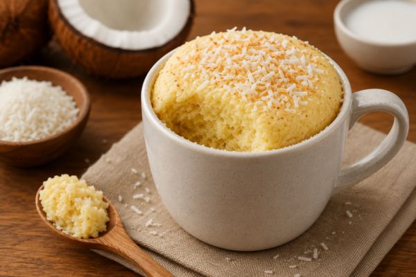 Bolo de coco fit na caneca que une praticidade, leveza e muito sabor 2 Bolo de coco fit na caneca.