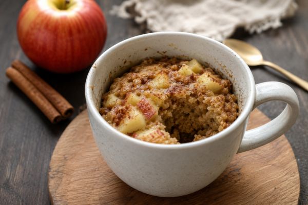 Bolo de maçã com canela na caneca.