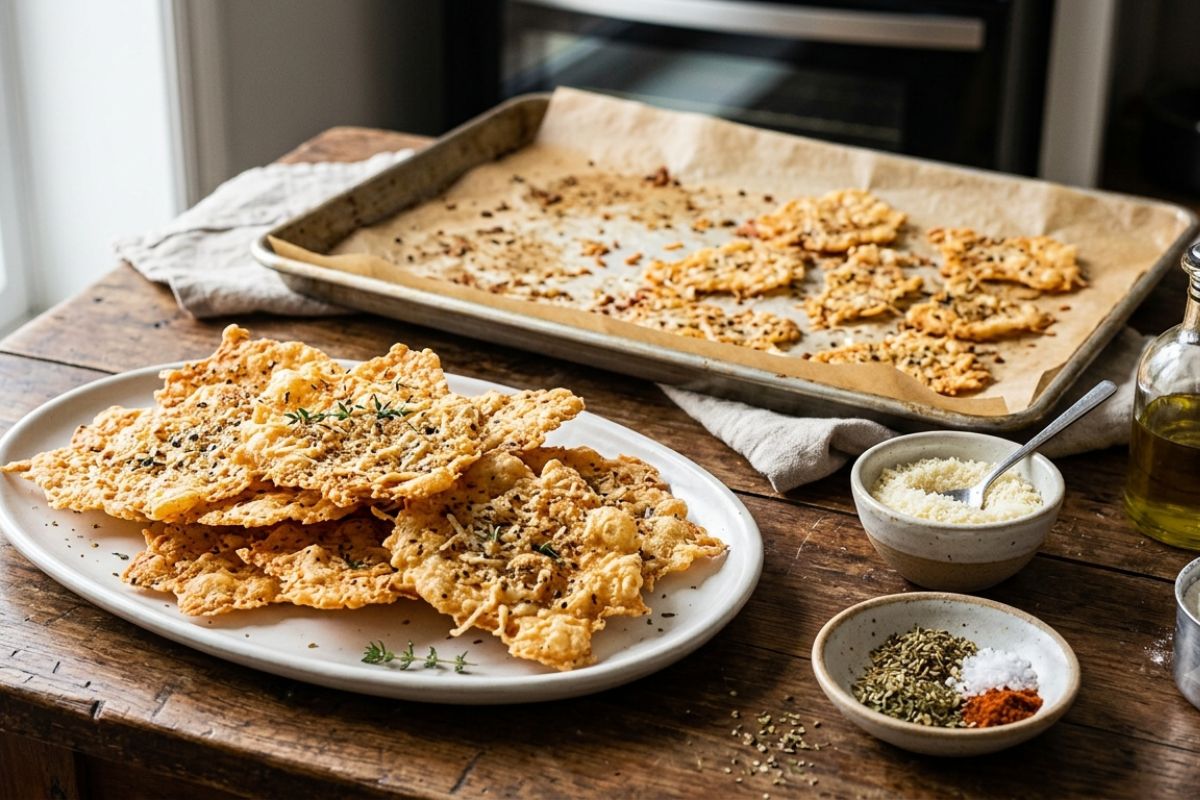 Lascas de polvilho com parmesão.