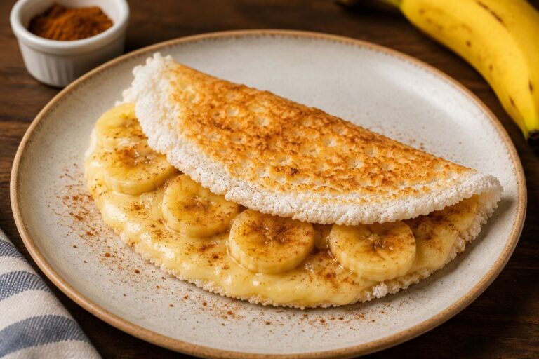 Tapioca com banana e queijo gratinado: a receita saudável que fica dourada e irresistível 3 Tapioca com banana e queijo gratinado.
