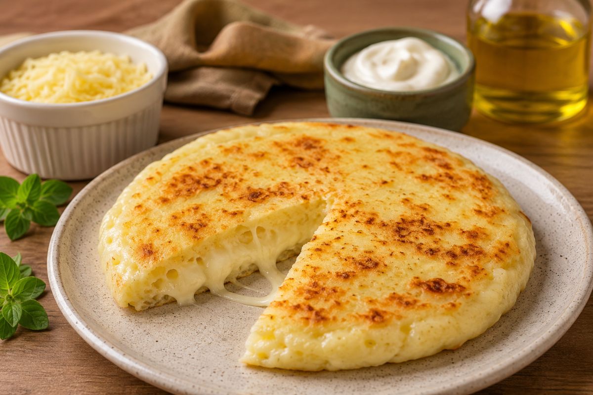 Pão de queijo de frigideira: pronto em poucos minutos e com muito sabor 1 pão de queijo de frigideira.