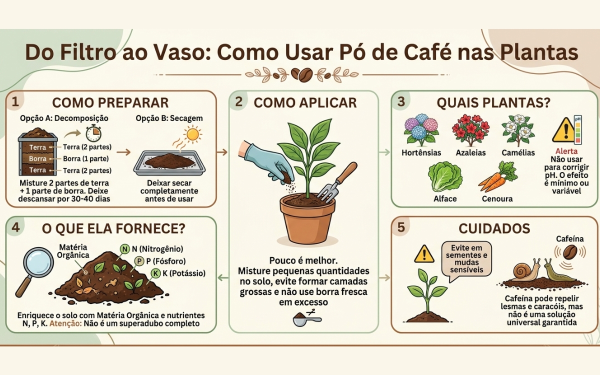 Você joga a borra de café na planta? Veja quando isso pode ser um erro 2 Como usar pó de café nas plantas