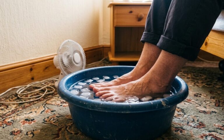 Mergulhar os pés em água fria antes de dormir