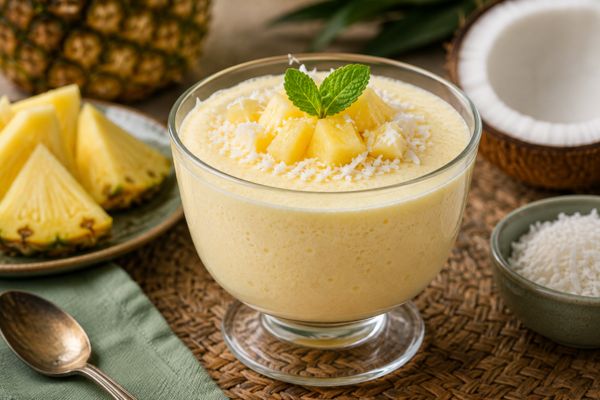 Mousse de abacaxi com coco. 