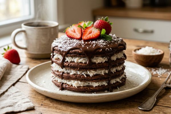 Panqueca fit de chocolate com recheio de coco: saudável e fácil 2 Panqueca fit de chocolate com recheio de coco.