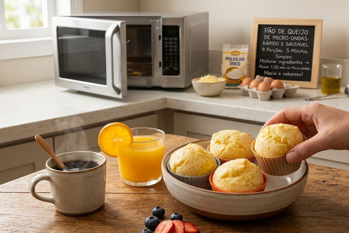 Pão de queijo de micro-ondas: receita rápida e saudável para o dia a dia 1 Pão de queijo de micro-ondas.