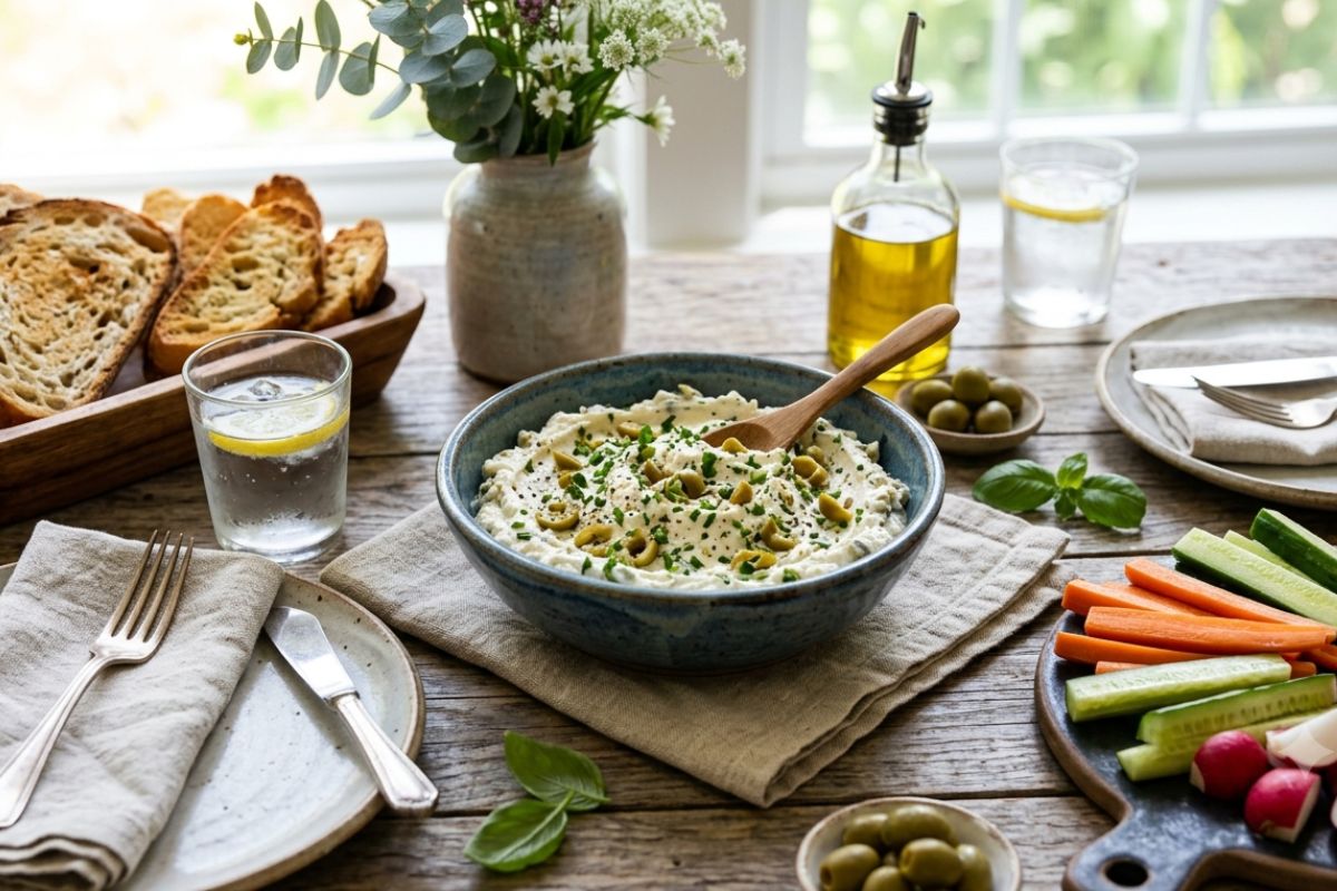 Patê de ricota com azeitona: receita saudável, cremosa e pronta em poucos minutos 1 Patê de ricota com azeitona.