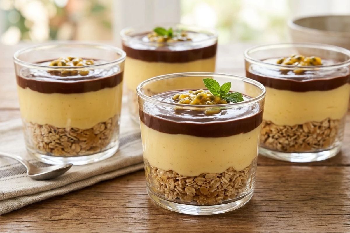 Pavê de maracujá com chocolate fit.