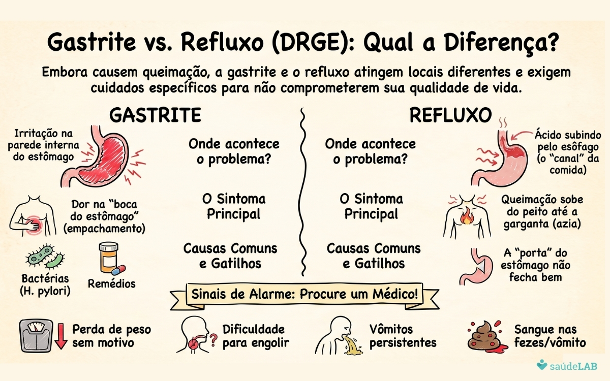 Qual a diferença entre refluxo e gastrite? Entenda os sintomas e as causas 2 Qual a diferença entre refluxo e gastrite