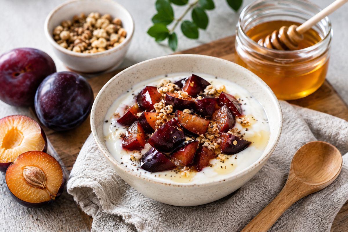 Sobremesa de ameixa com iogurte natural: receita saudável, cremosa e pronta em minutos 1 Sobremesa de ameixa com iogurte natural.