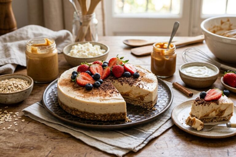 Torta fit de ricota com doce de leite.