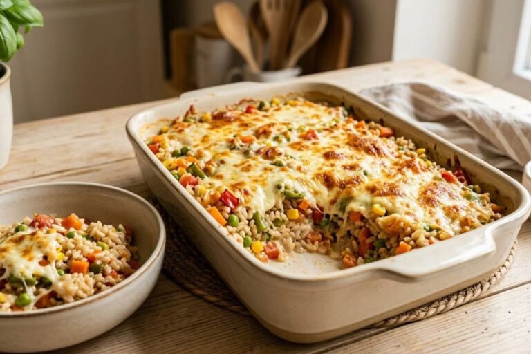 Arroz integral de forno com legumes e queijo: receita prática e saudável 2 Arroz integral de forno com legumes e queijo.