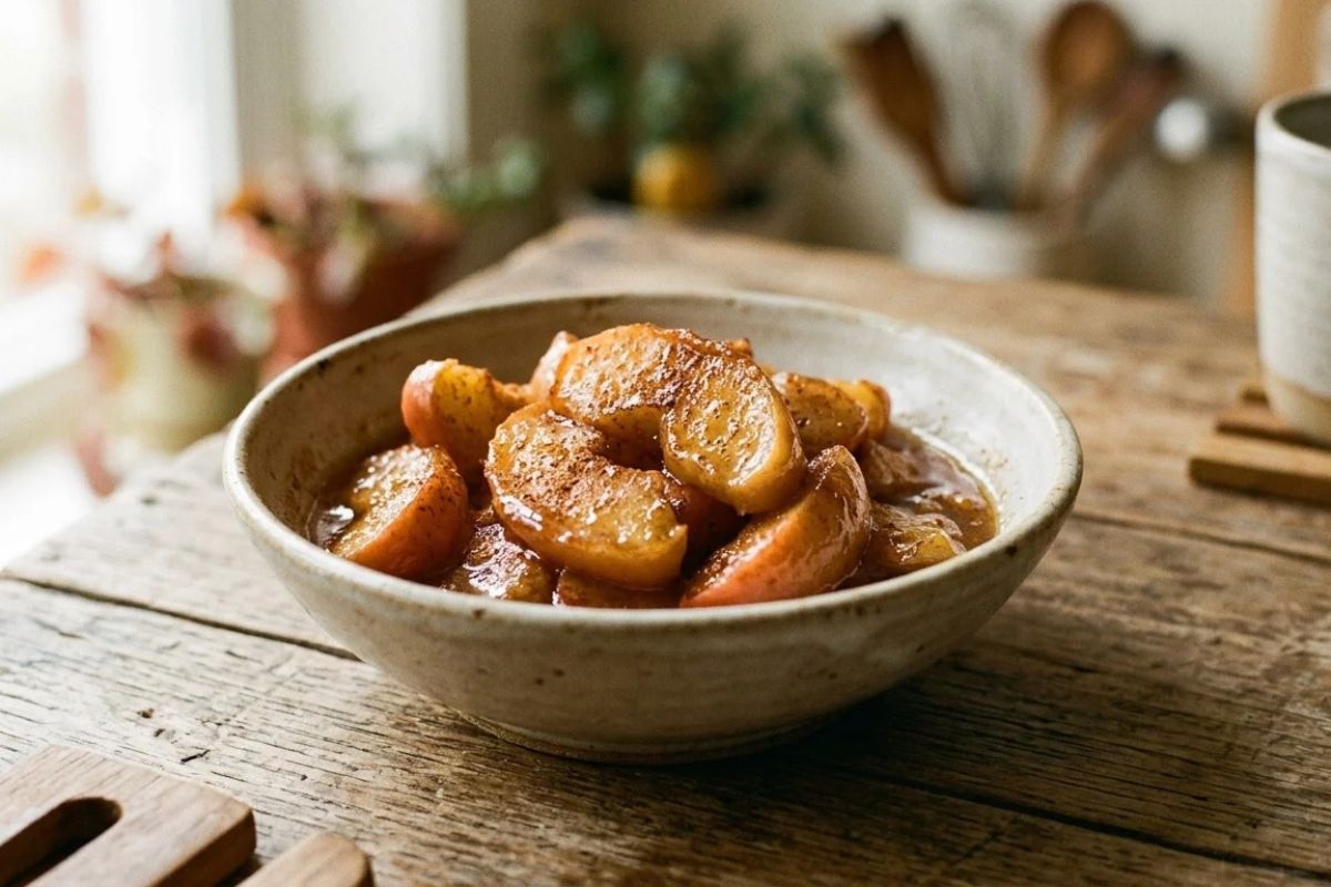 Maçã caramelizada no micro-ondas.