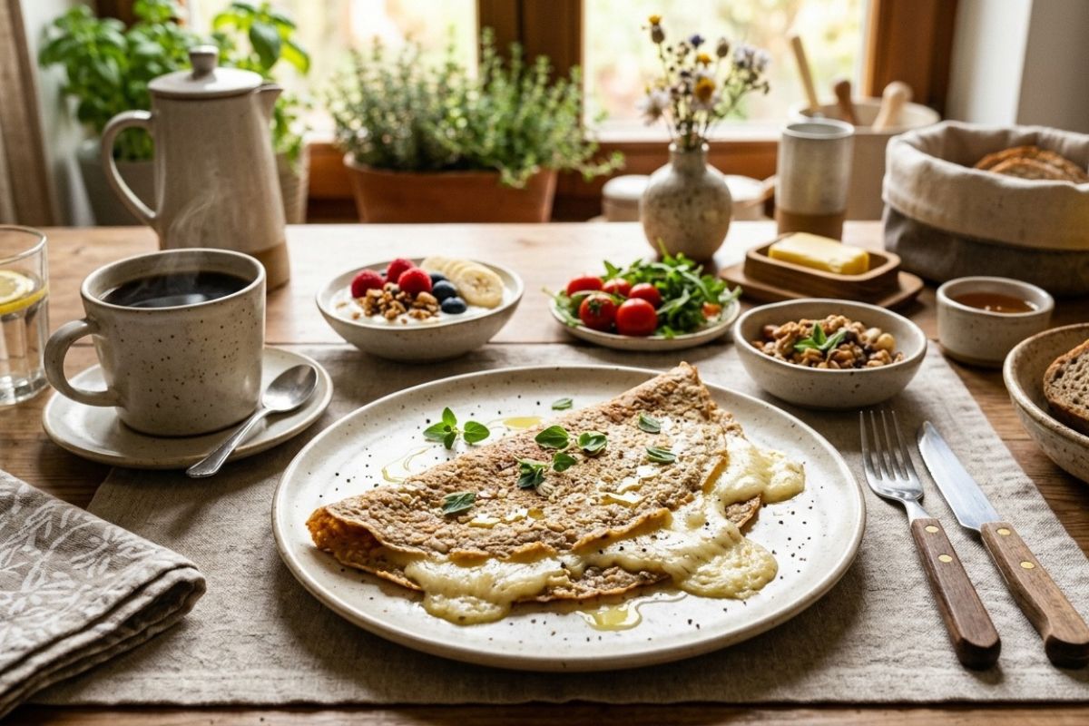 Panqueca de aveia com queijo: café da manhã fácil e saudável 1 Panqueca de aveia com queijo.