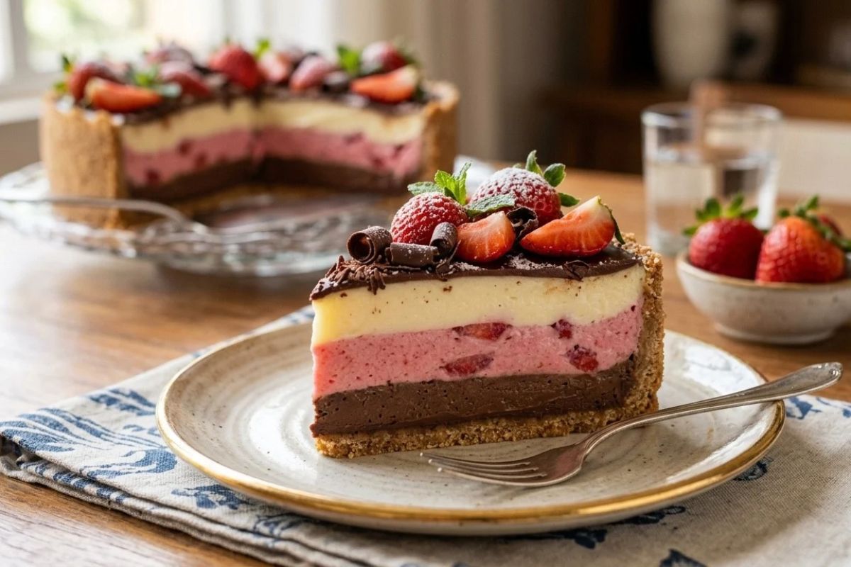 Torta napolitana fit: uma combinação irresistível de três sabores 1 Torta napolitana fit.