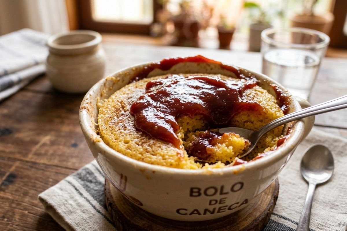 Bolo de fubá com goiabada de caneca: café da manhã fácil e rápido 1 bolo de fubá com goiabada de caneca.