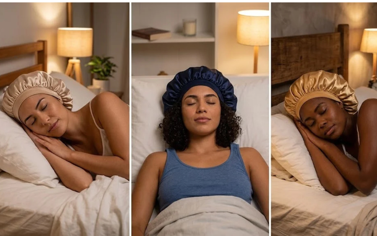 Você acorda com frizz e cachos amassados? Veja para que serve a touca de cetim e como usar em cabelos lisos, cacheados e crespos 2 Para que serve a touca de cetim