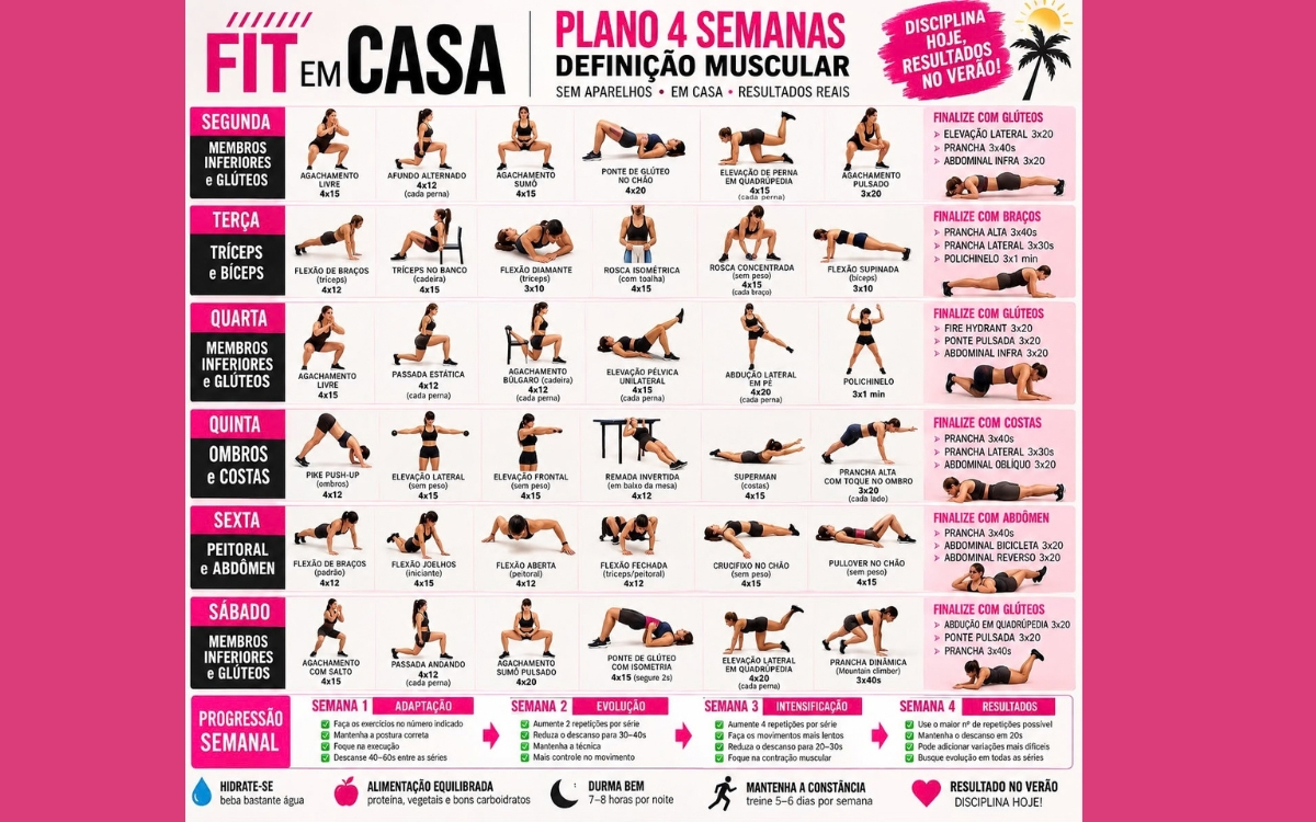Plano de treino ilustrado para o projeto verão: 4 semanas para começar em casa 2 Plano de treino