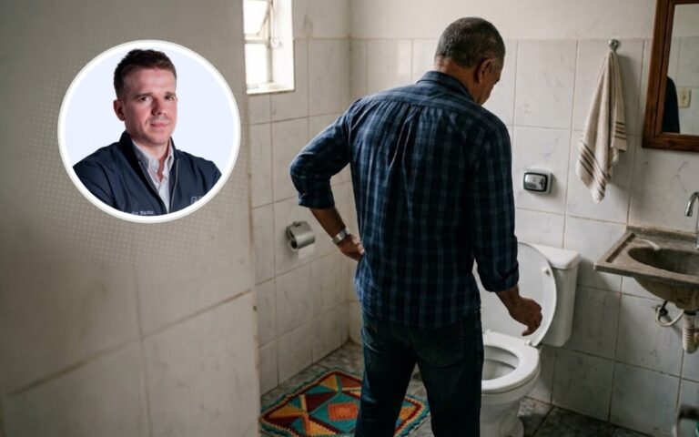 Um paciente de 59 anos percebeu mudanças ao urinar, mas adiou a avaliação porque os sintomas melhoravam em alguns dias. Meses depois, acordou sem conseguir esvaziar a bexiga e precisou procurar atendimento de urgência. 2 Próstata aumentada