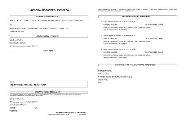 Receituário de medicamento controlado.