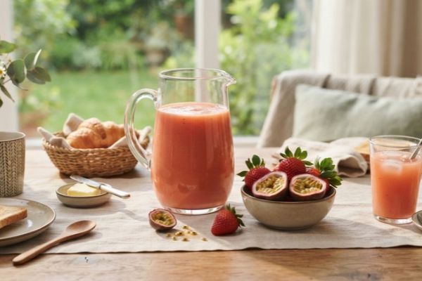 Suco de maracujá com morango: refrescante, natural e fácil de fazer 2 Suco de maracujá com morango.