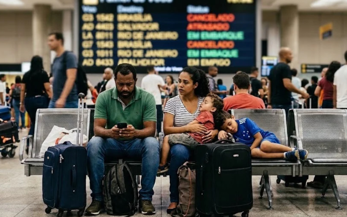 Casal dirige 4 horas até o aeroporto, espera 7 horas por voo atrasado sem assistência e consegue indenização 1 Voo atrasado