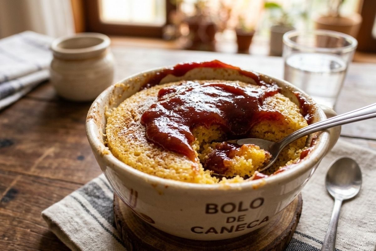 bolo de fubá com goiabada de caneca.