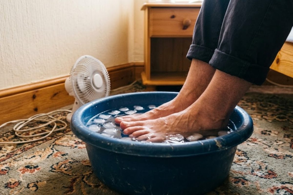 Mergulhar os pés em água fria antes de dormir